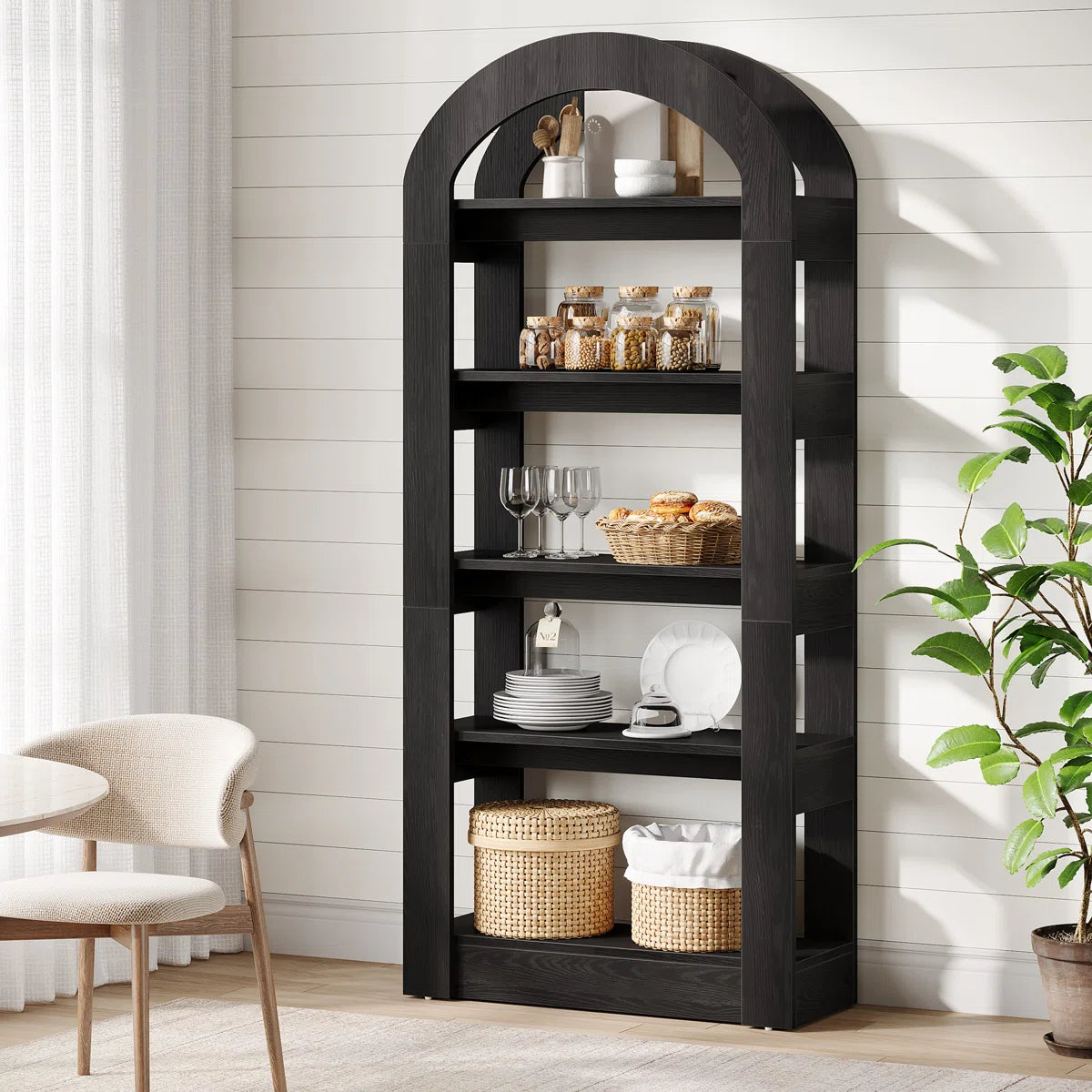  Tall Arched Bookcase, Modern Open Bookshelf For Home Office, Bedroom, Living Room