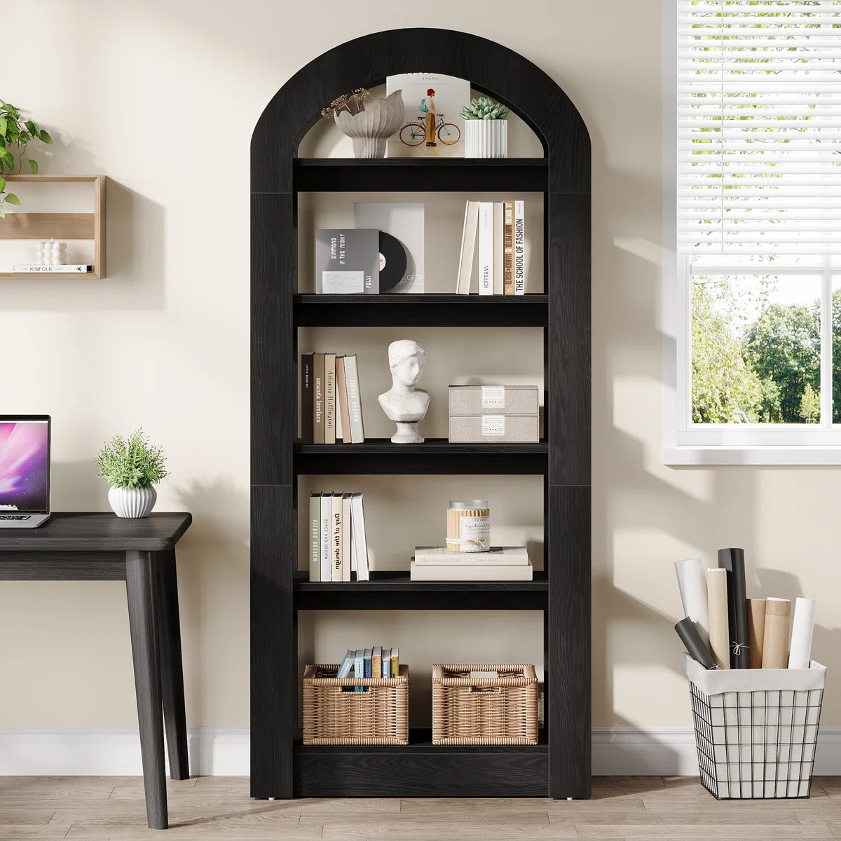  Tall Arched Bookcase, Modern Open Bookshelf For Home Office, Bedroom, Living Room