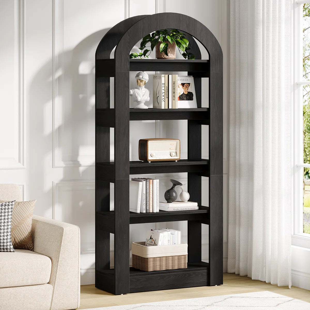 Tall Arched Bookcase, Modern Open Bookshelf For Home Office, Bedroom, Living Room