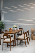 Modern Wooden 4-Seater Dining Table Set with Cushioned Chairs | Elegant Home Dining Furniture
