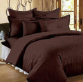 Brown Solid Striped Cotton Double King Bedsheet with 2 Pillow Covers | 90 x 100 Inches | 300 Thread Count | Superfine Soft & Breathable Flat Bedsheet for Home, Hotel