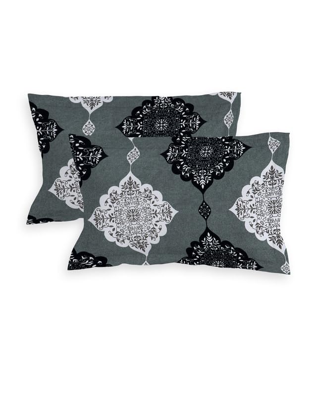 All-Round Elastic Single Fitted Bedsheet with 1 Pillow Cover | 300 TC Glace Cotton | Superfine Ethnic Motif Print | Soft & Comfortable Summer Bedsheet