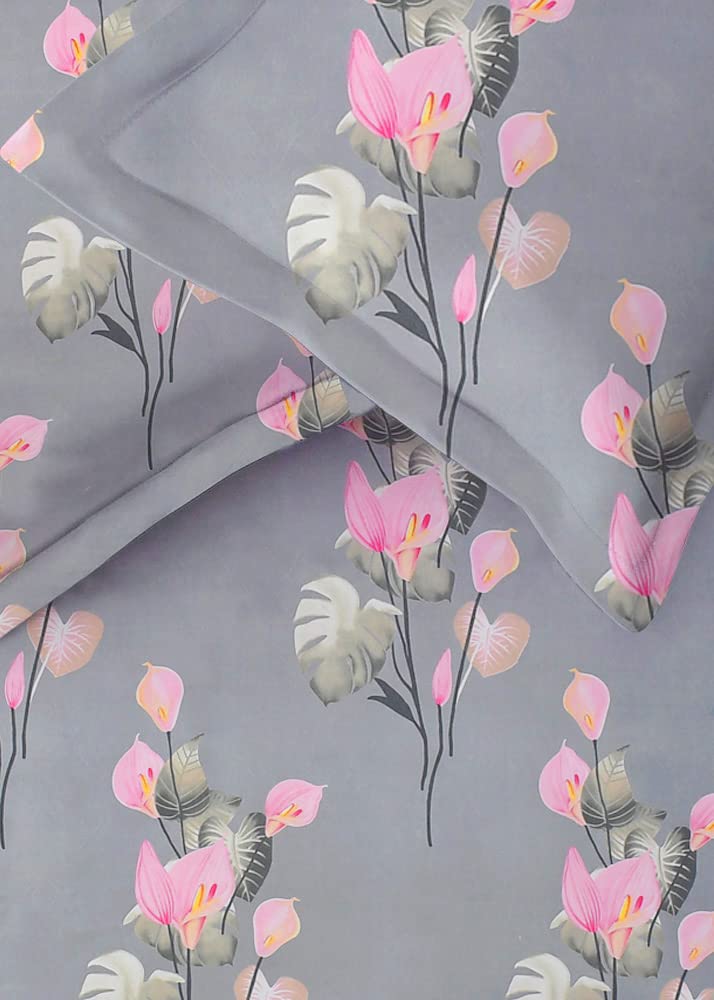 Glace Cotton Single Bedsheet with 1 Pillow Cover | 220 Thread Count | Superfine Floral Print Flat Bedsheet | Soft & Comfortable Summer Bedding for Adults