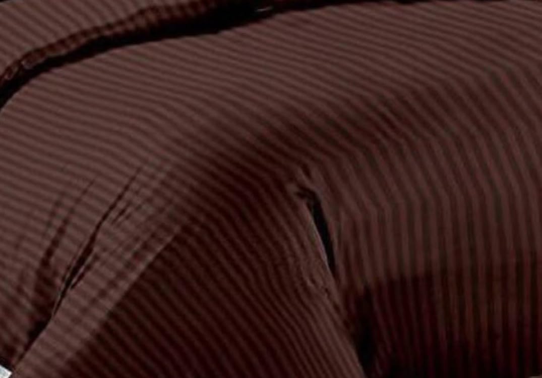 Brown Solid Striped Cotton Double King Bedsheet with 2 Pillow Covers | 90 x 100 Inches | 300 Thread Count | Superfine Soft & Breathable Flat Bedsheet for Home, Hotel