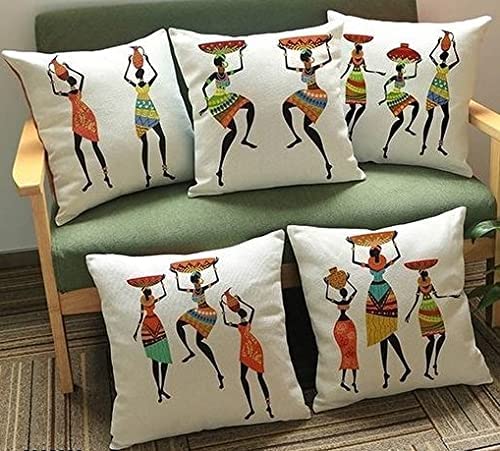 Tribal Jute Cushion Covers, 16 x 16 Inch, Set of 5