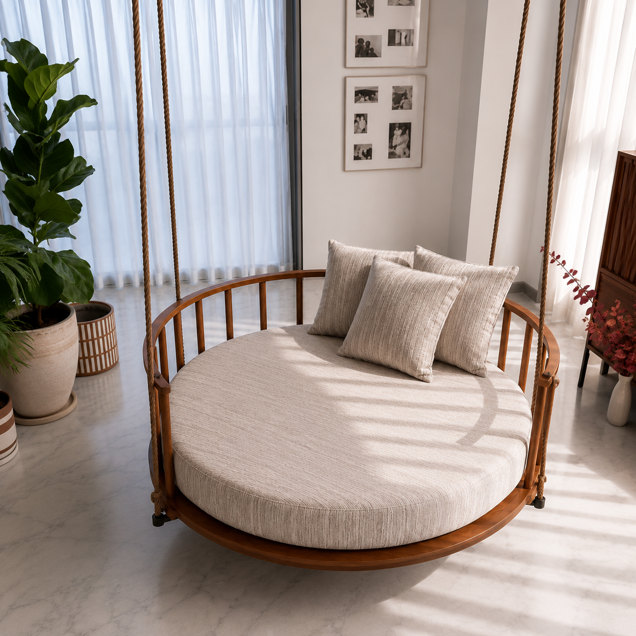 Wooden Indoor Outdoor Swing for Living Room & Balcony
