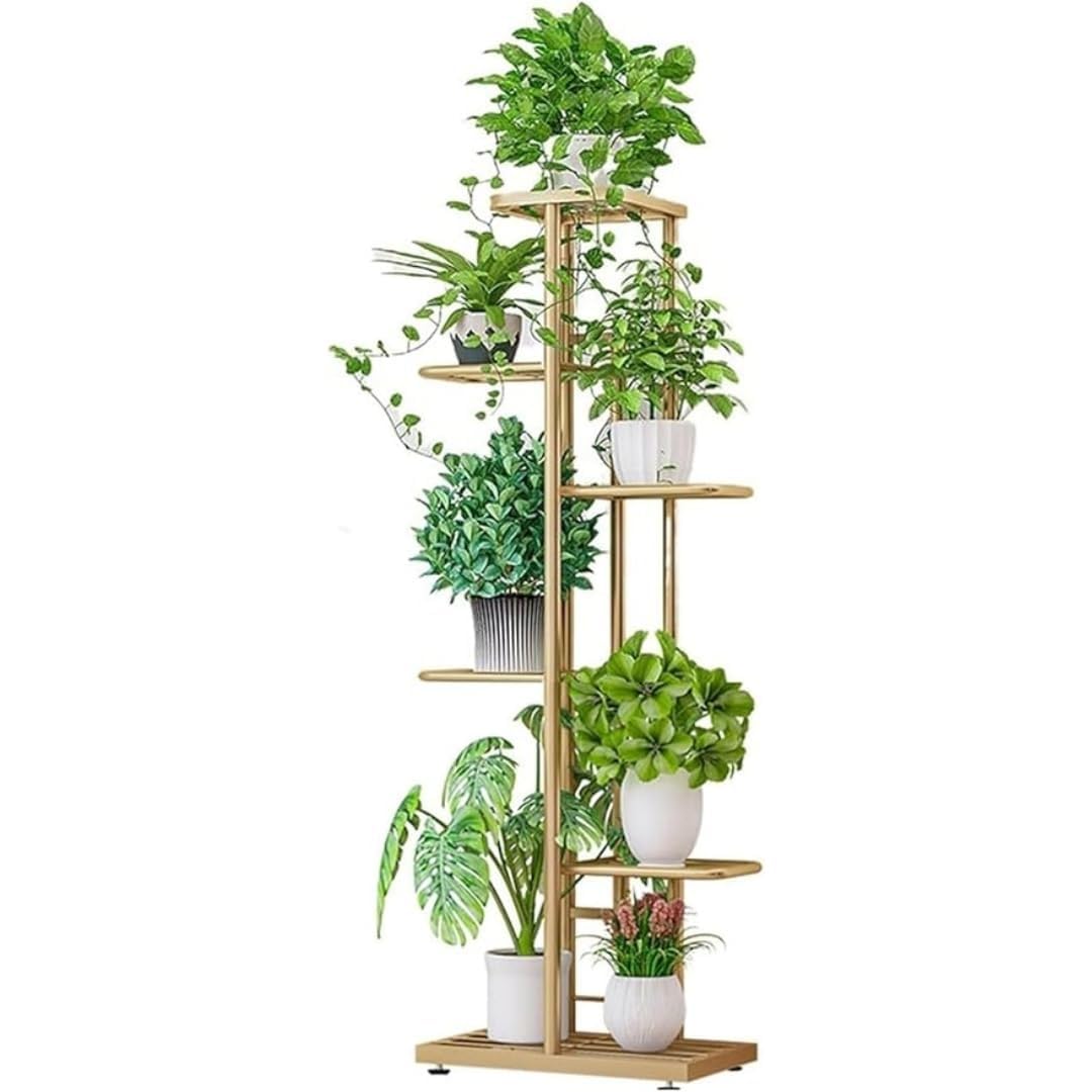 6-Tier Metal Plant Stand for 7 Pots – Indoor Outdoor Flower Shelf, Corner Planter Rack for Garden, Patio, Balcony & Living Room