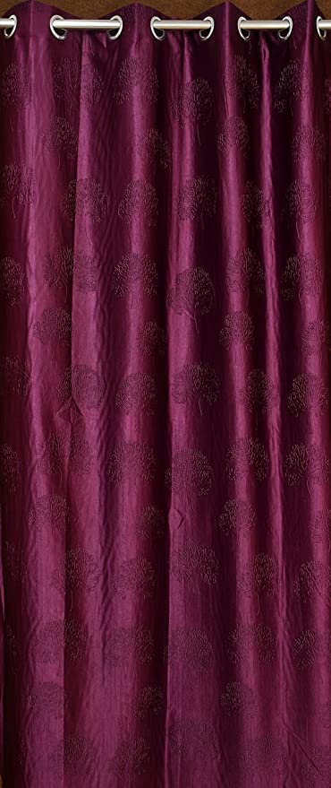 Embossed Tree Punch Polyester Curtains for Window and Door, Botanical Pattern Home Decor Curtain Panel for Living Room, Bedroom and Office, 5 Feet, 7 Feet and 9 Feet Sizes, Pack of 1