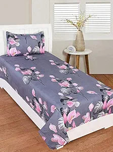 Glace Cotton Single Bed Bedsheet with 1 Pillow Cover | Frill Design, 190 Thread Count Flat Sheet for Summer