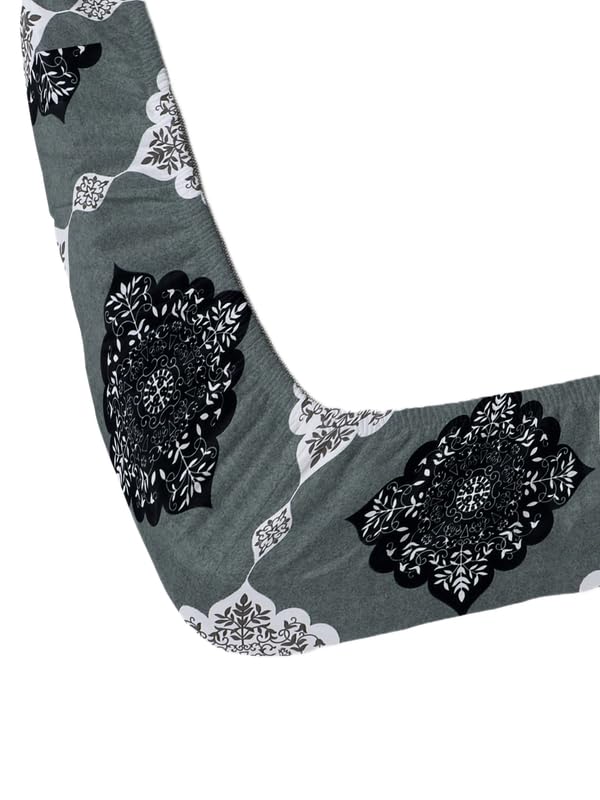 All-Round Elastic Single Fitted Bedsheet with 1 Pillow Cover | 300 TC Glace Cotton | Superfine Ethnic Motif Print | Soft & Comfortable Summer Bedsheet