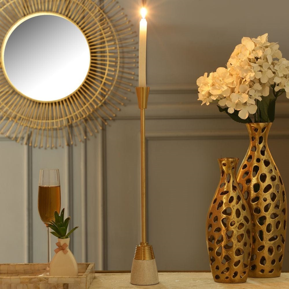 Frey Marble Candle Holder In Gold