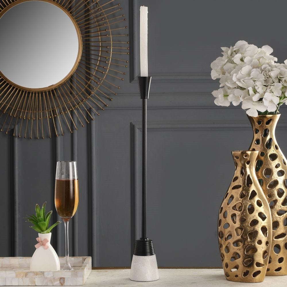 Frey Marble Candle Holder In Black
