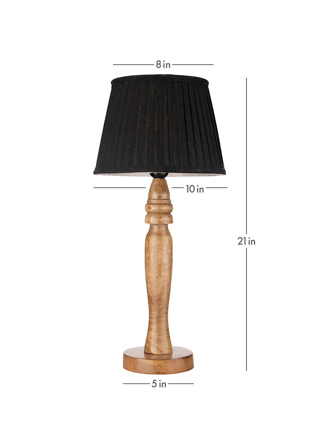 Wooden Round Brown Lamp with pleeted Black Taper soft Shade