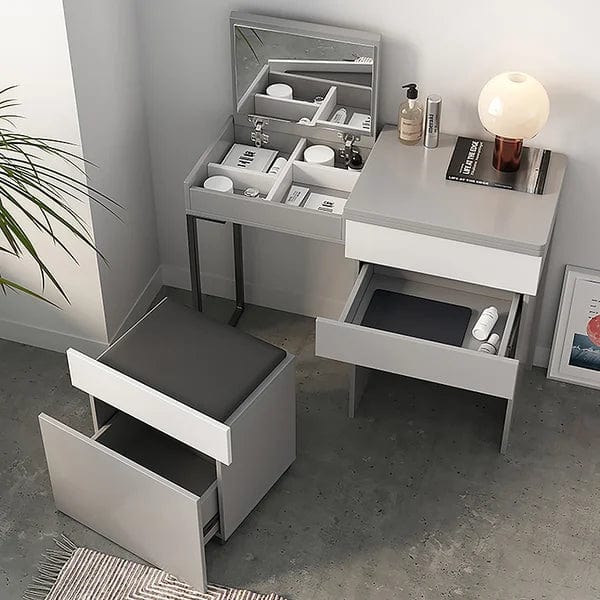 Catalina Gray Makeup Vanity with Mirror Dressing Table with Stool Dressing Table with  Makeup Mirror, Modern Vanity Table Desk with & Storage Drawers and Stool for Bedroom, Girls Women