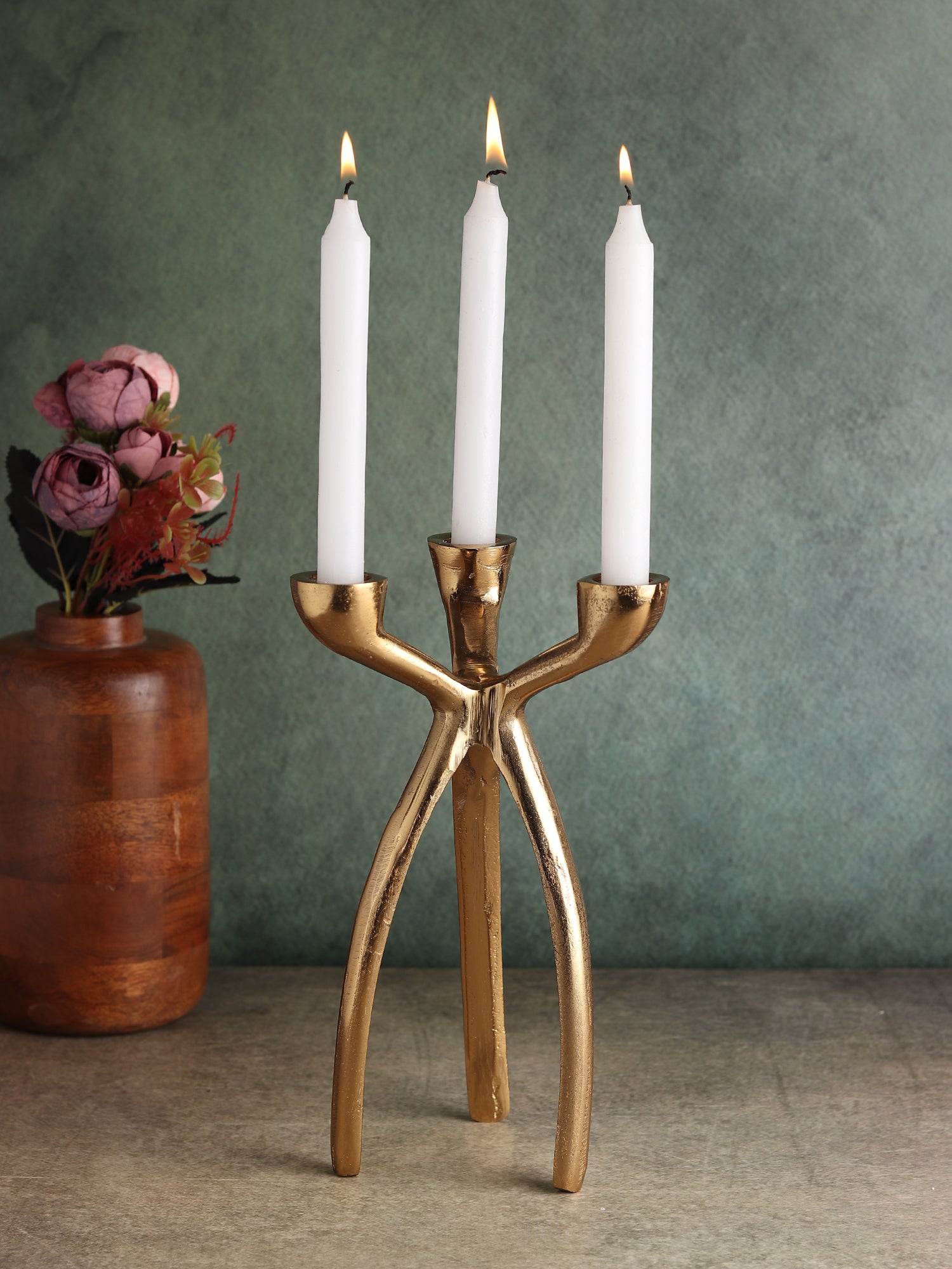 Trifecta Candle Holder in Gold