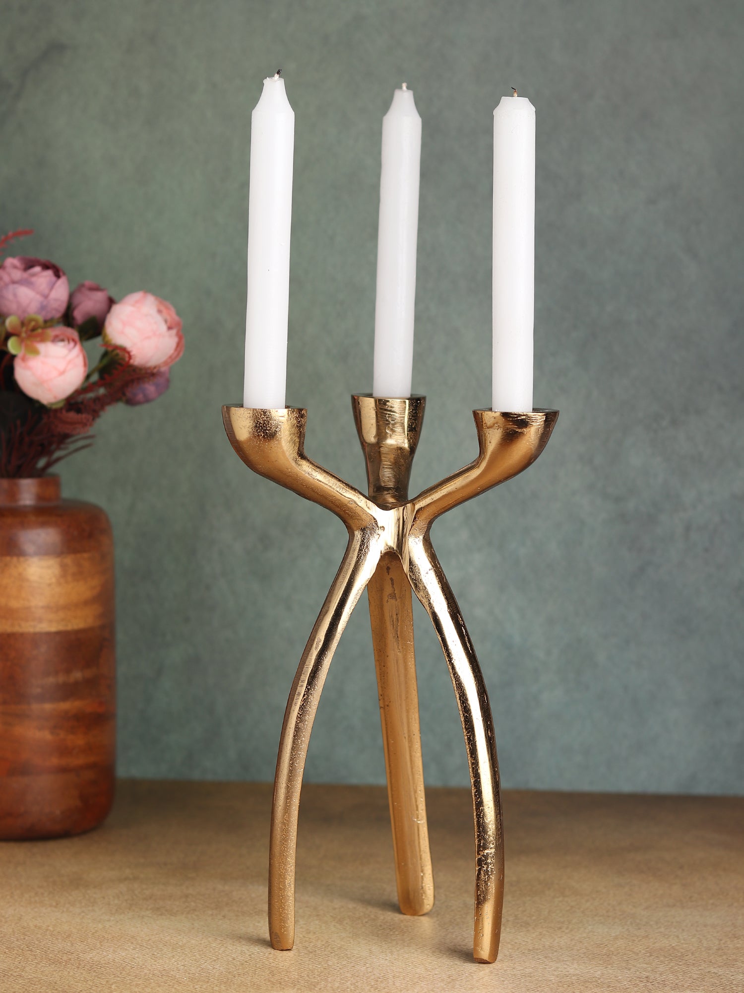Trifecta Candle Holder in Gold