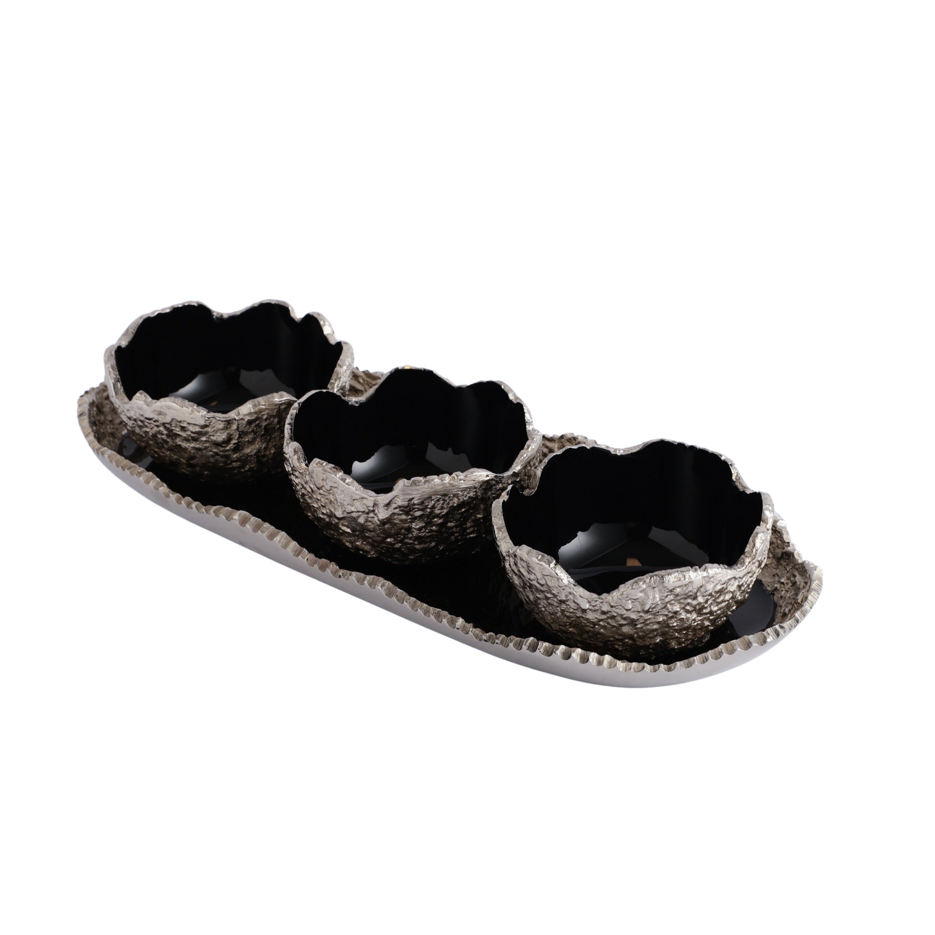 Elaris Tray & Bowl set in Silver Black