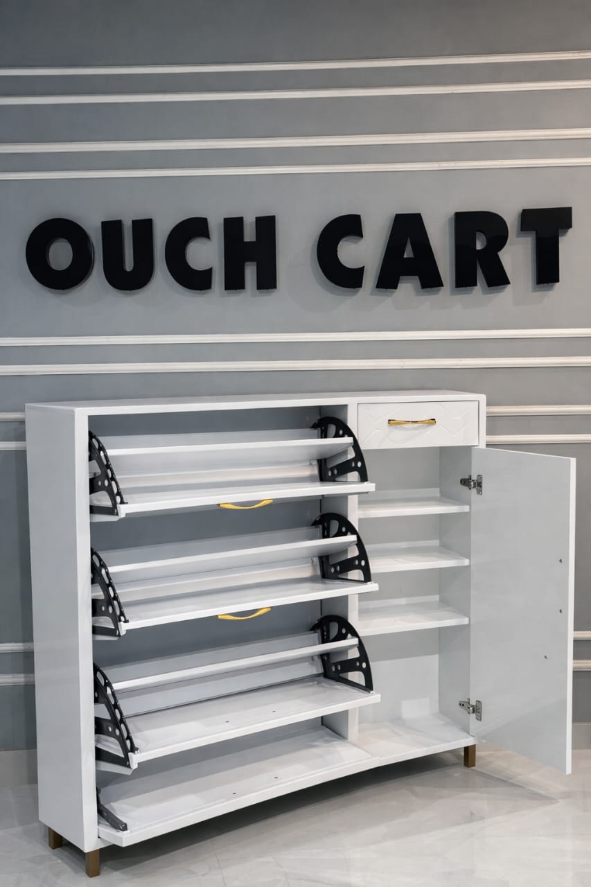 Free Standing Shoe Organizer with 3 Flip Drawers and Side Cabinet