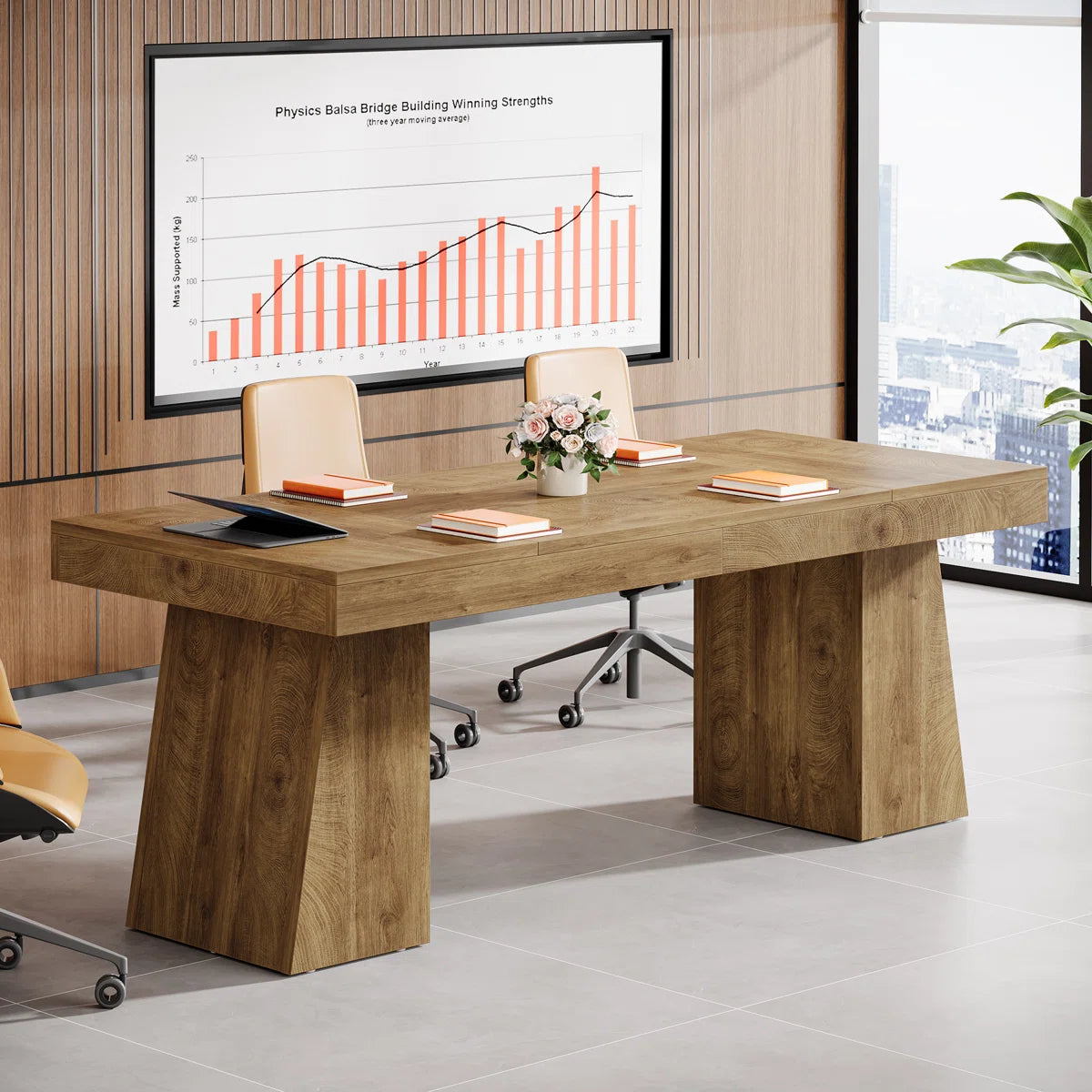 55-Inch Conference Meeting Table, Wood Seminar Desk for Conference Room-ouch cart
