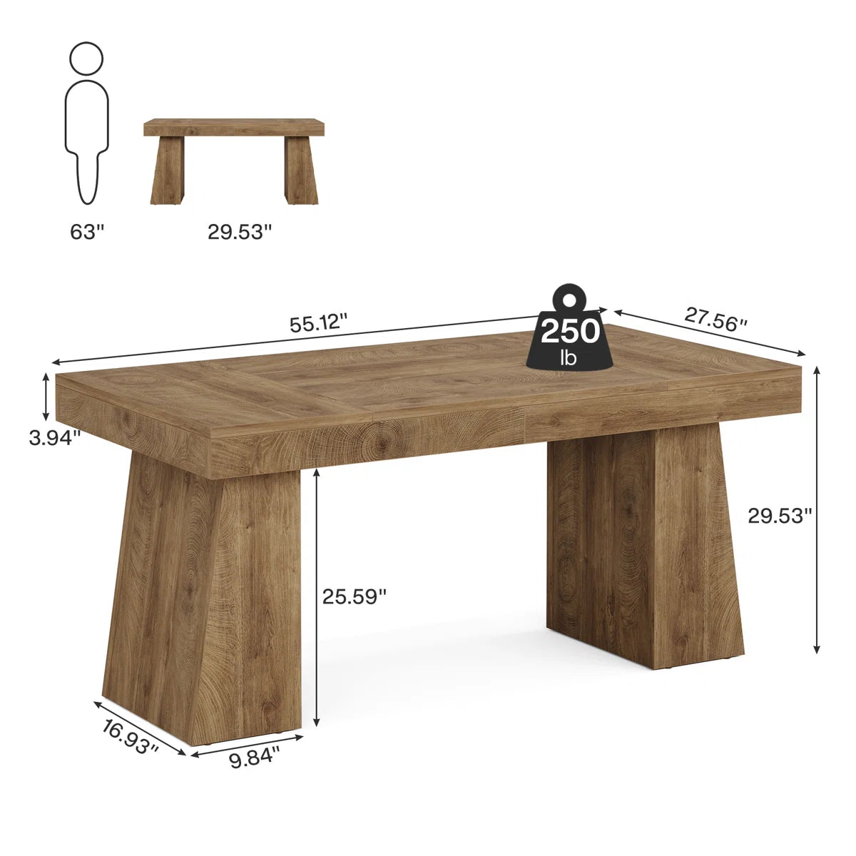 55-Inch Conference Meeting Table, Wood Seminar Desk for Conference Room