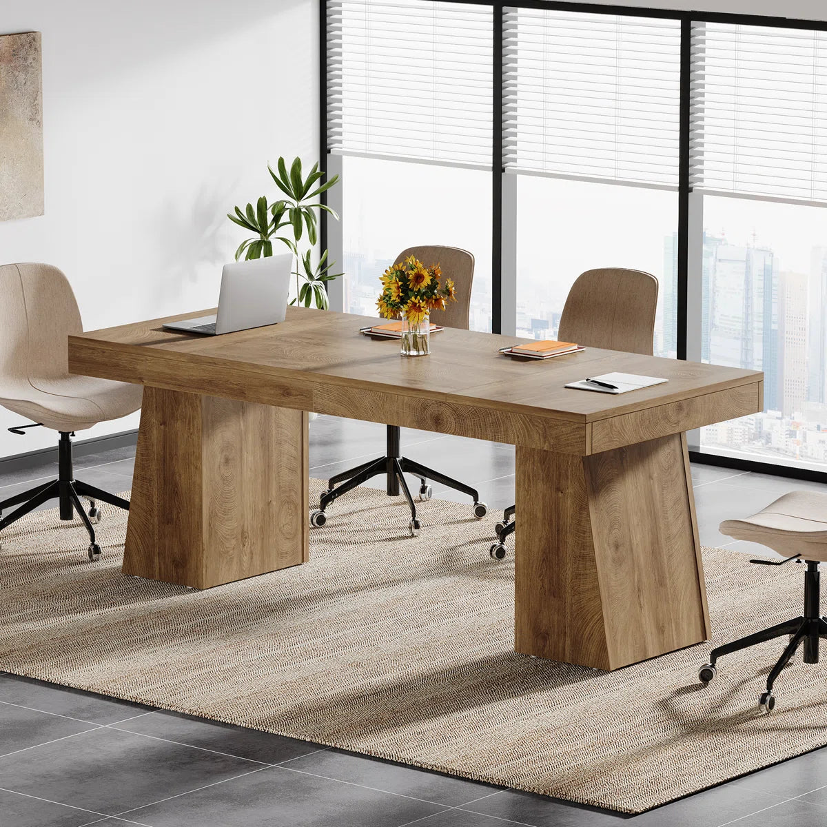 55-Inch Conference Meeting Table, Wood Seminar Desk for Conference Room