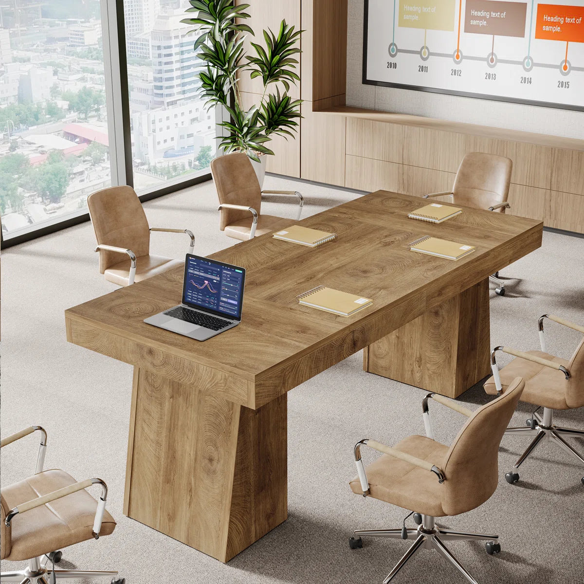 55-Inch Conference Meeting Table, Wood Seminar Desk for Conference Room-ouch cart