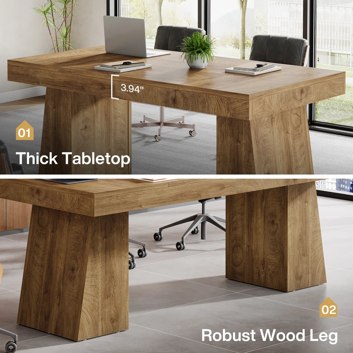 55-Inch Conference Meeting Table, Wood Seminar Desk for Conference Room