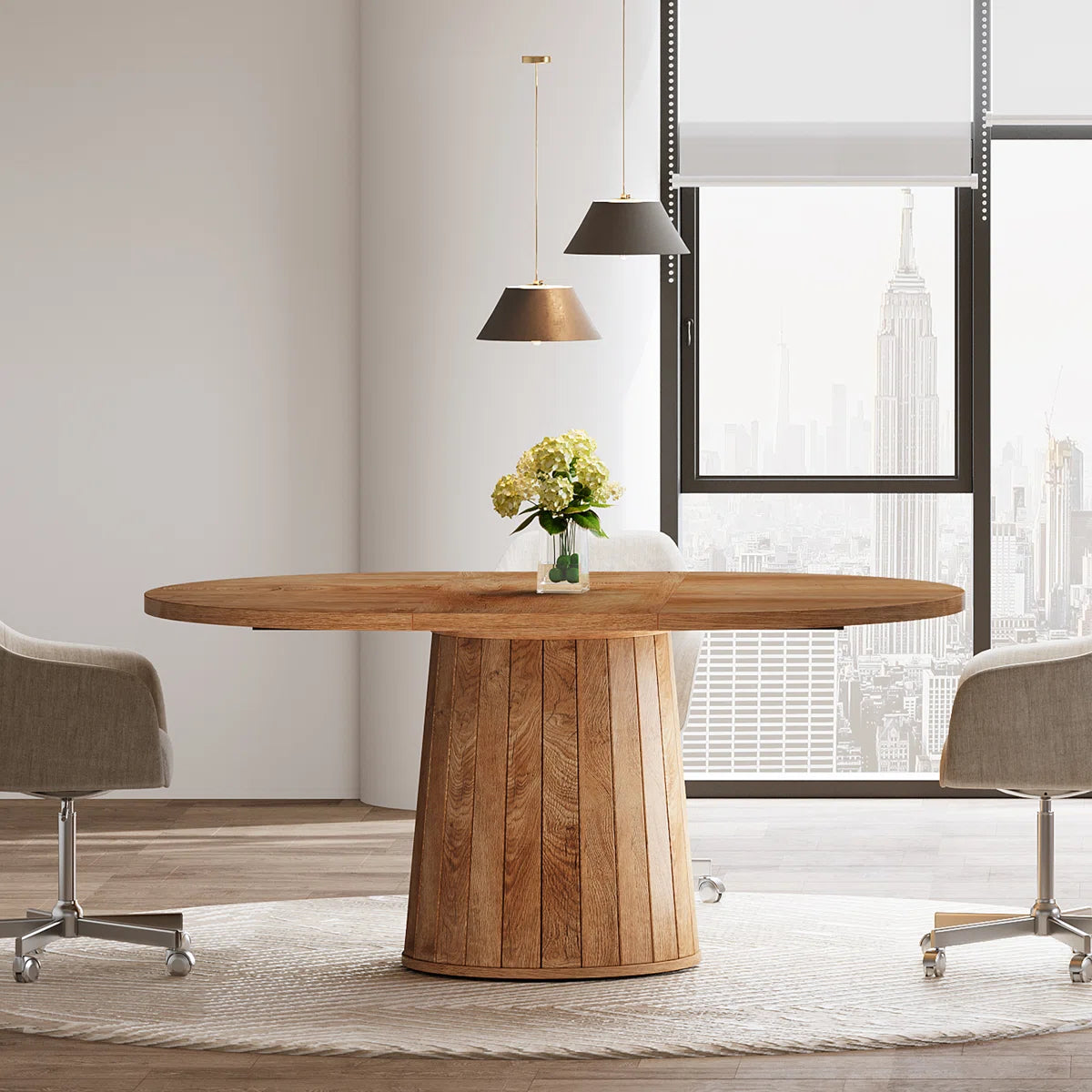 55" Oval Conference Meeting Table With Wood Base For 6 People