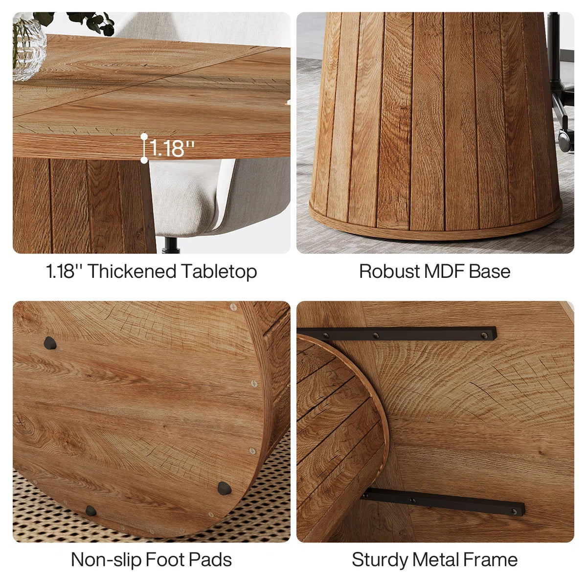 55" Oval Conference Meeting Table With Wood Base For 6 People