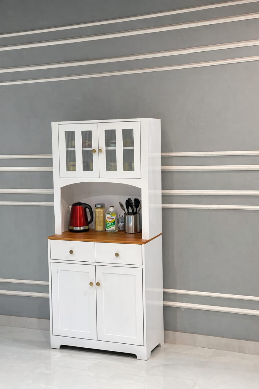 Buffet Cabinet with Hutch Kitchen Pantry Storage Cabinet White Sideboard for Kitchen Storage Microwave Cabinet with Storage, 4 Doors, 2 Adjustable Shelves & 1 Drawers