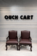 Luxury Solid Wood Leather Accent Chairs (Set of 2) – Hand-Carved Teak Armchairs for Living Room by Ouch Cart