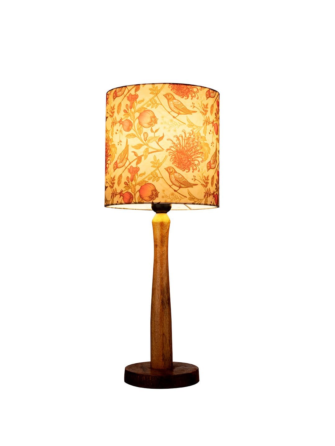Wooden Brown Table Lamp with Birdy Shade