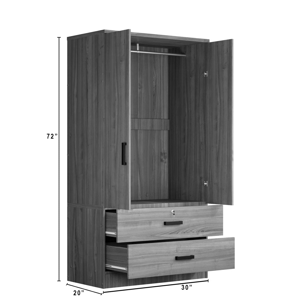 Stylish Scottie Armoire 2-Door Wardrobe with 2 Drawers for Bedroom-OUCH CART | Wardrobe 