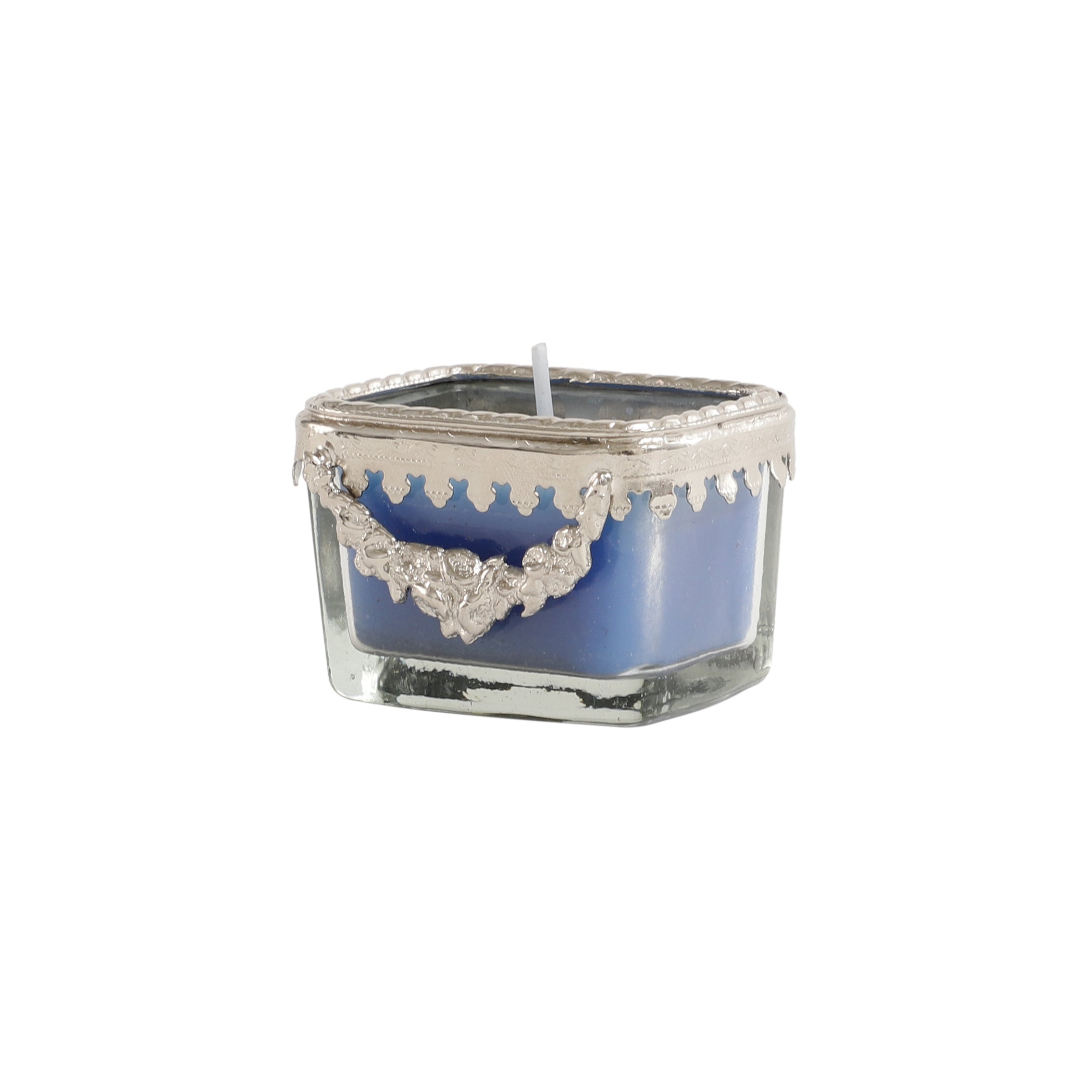 ocean breeze blue Scented candle glass jar with silver ring