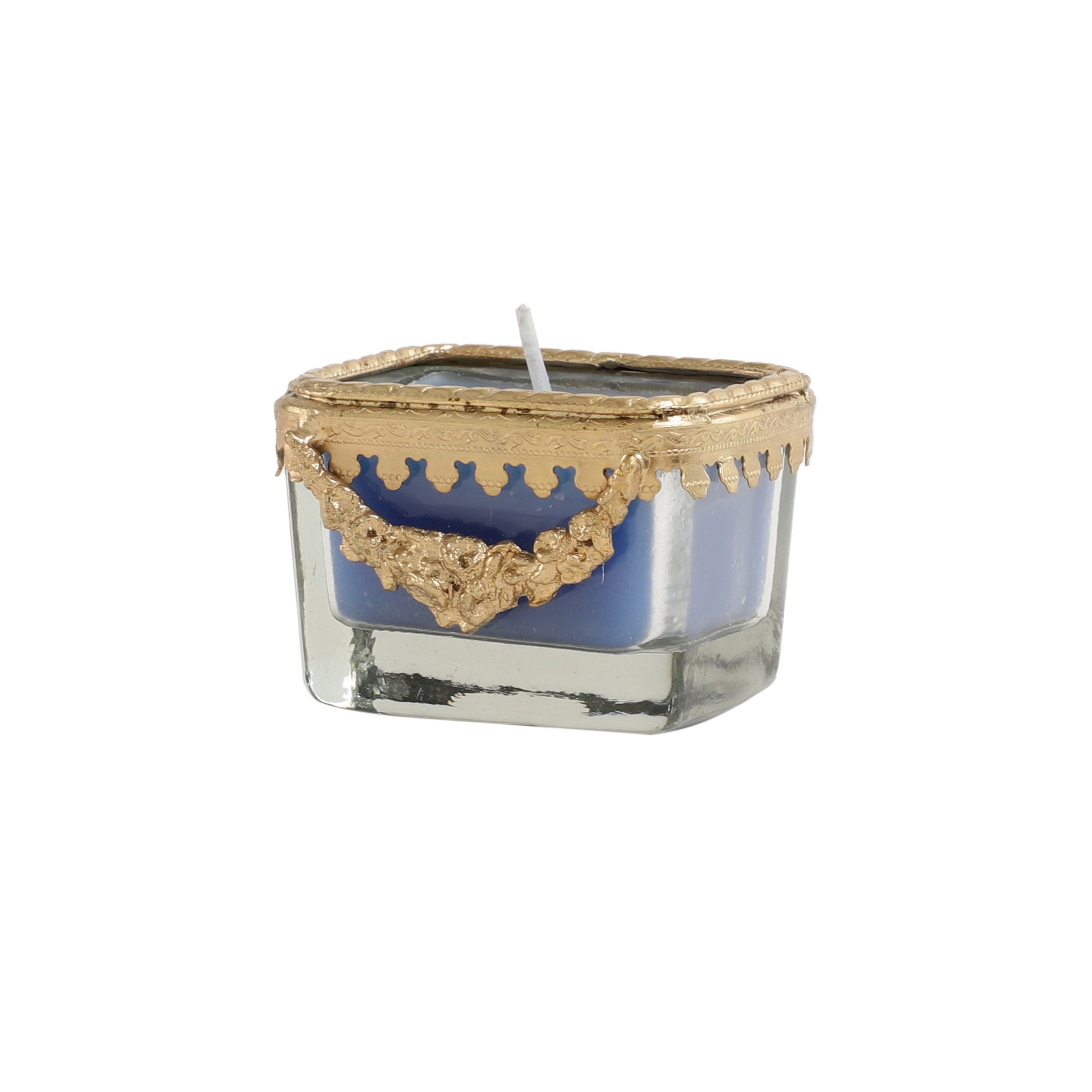 ocean breeze blue Scented candle glass jar with Golden ring