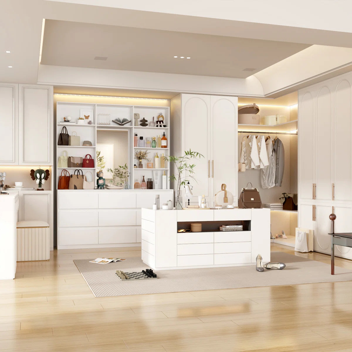 Spacious 9-Drawer 7-Shelf Wardrobe – Wooden Closet with Full-Length Mirror-OUCH CART | Wardrobe 