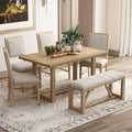 6-Piece Retro Dining Table Set for 6, 60" Wood Kitchen Table and Chairs Set of 4 with Bench Designed Trestle Base for kitchen & Dining Room