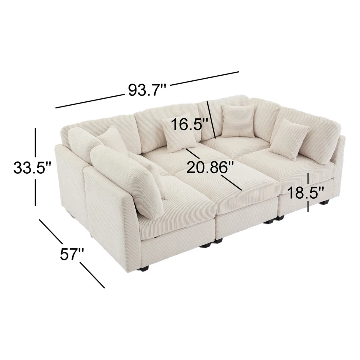 Corduroy Sectional Sofa with Pull-Out Sleeper