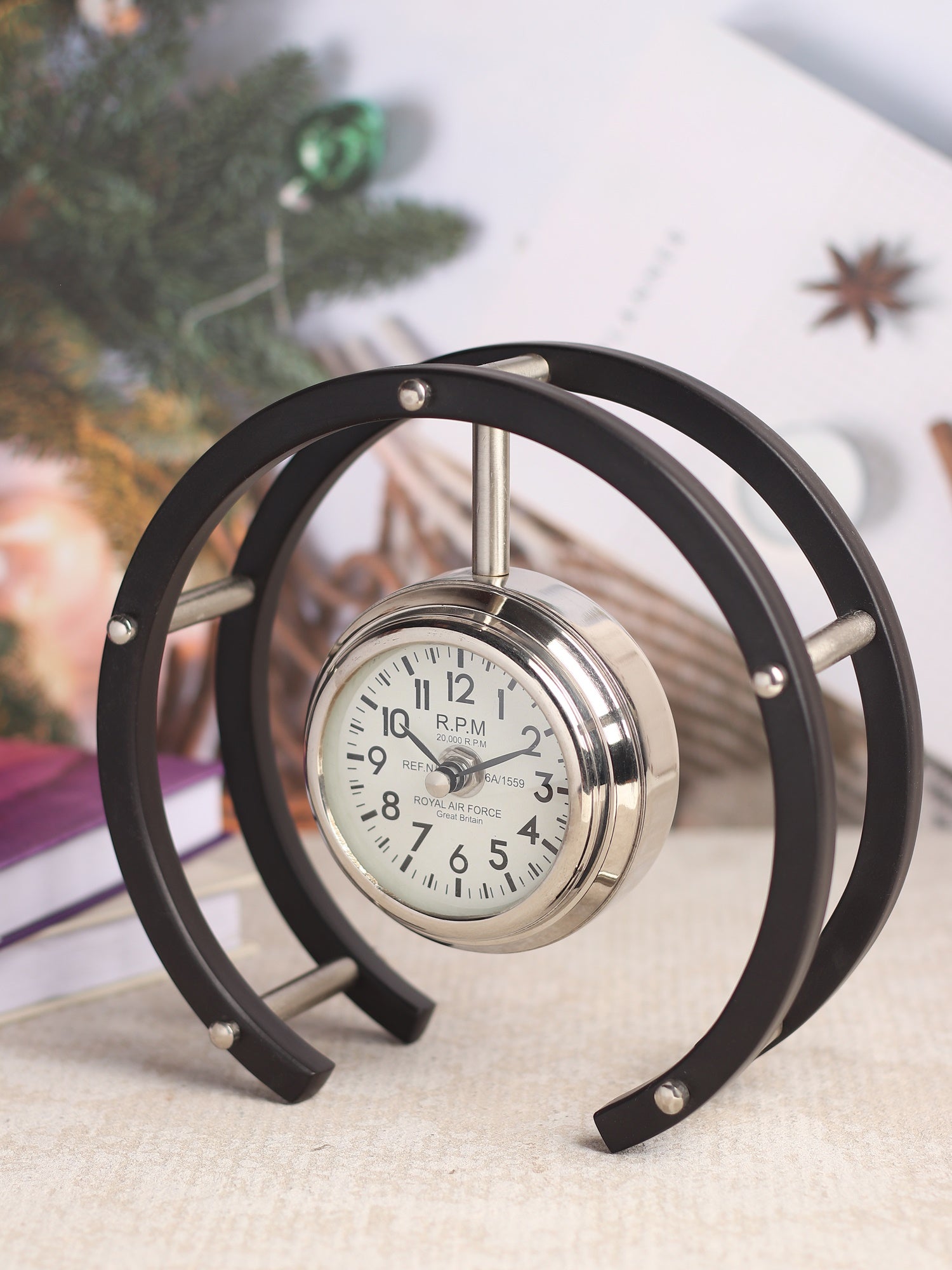 Luna Serenade Table Clock in Silver & Black