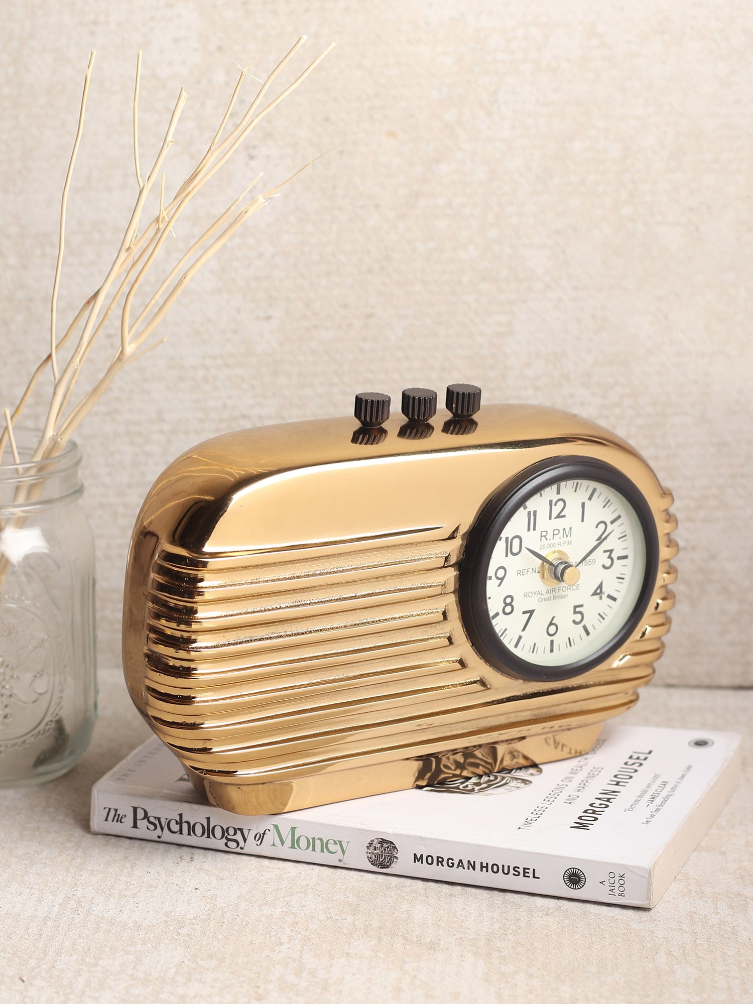 Radio Reverie Table Clock in Gold