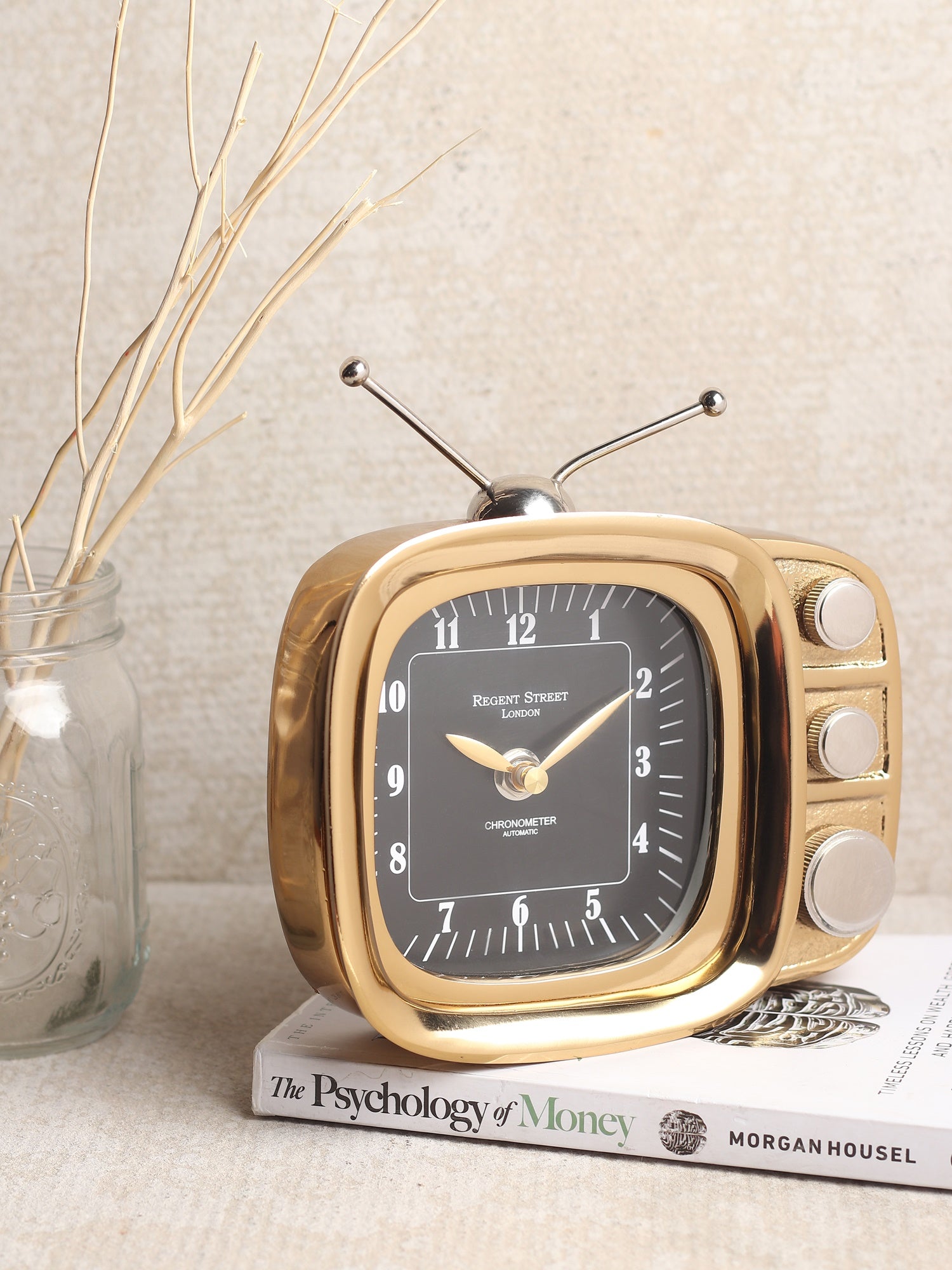 Retro TV Timepiece in Gold