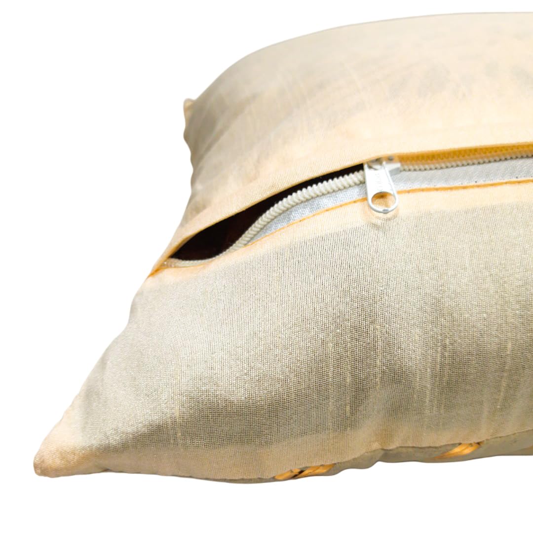 Beige & Gold Checked Velvet Cushion Covers, 16 x 16 Inch, Set of 5