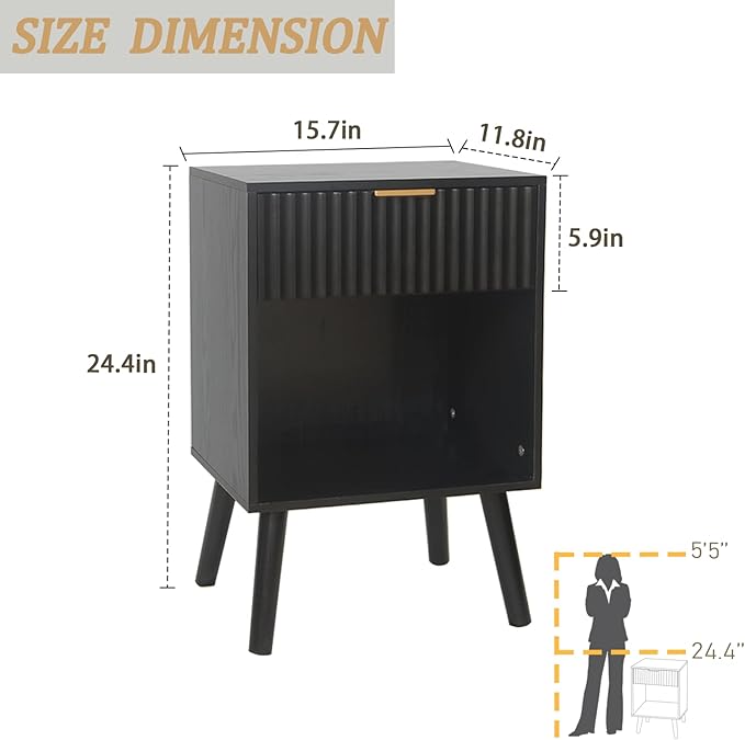 Mid Century Modern Nightstand, Wood Bedside Table -Ouch Cart
