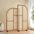 Ouch Cart 2 Panel Wooden Room Divider | Folding Rattan Privacy Screen with Non-Slip Feet
