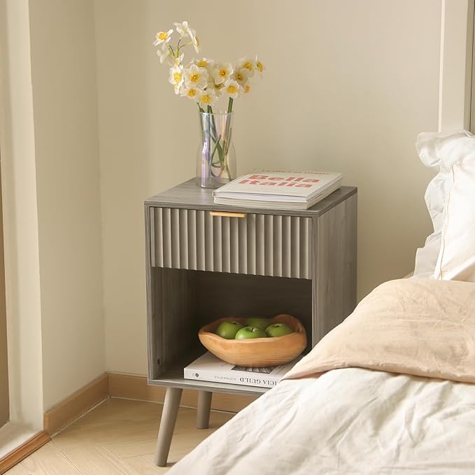 Mid Century Modern Nightstand, Wood Bedside Table -Ouch Cart
