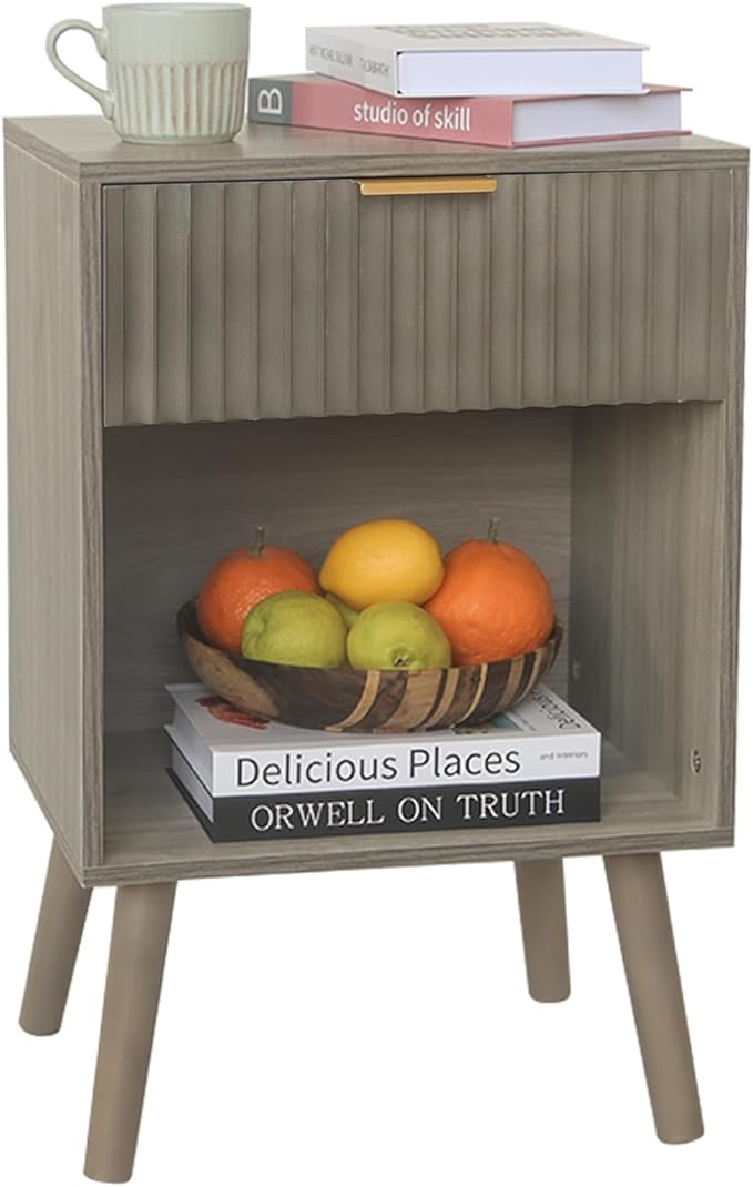 Mid Century Modern Nightstand, Wood Bedside Table -Ouch Cart
