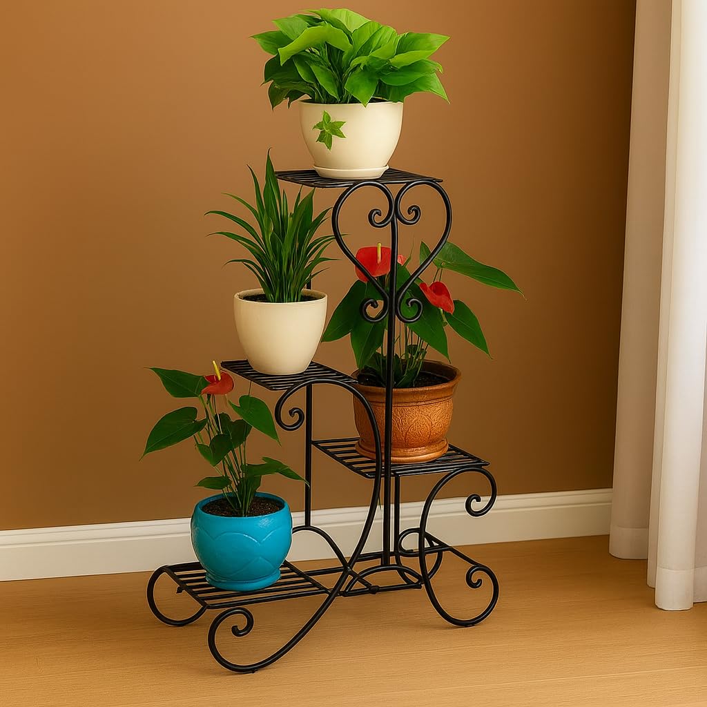 Metal Plant Stand Flower Holder Racks 4 Tier Shelves Patio Indoor Outdoor Garden Displaying Wrought Iron Flowers Planters Shelf Organizer