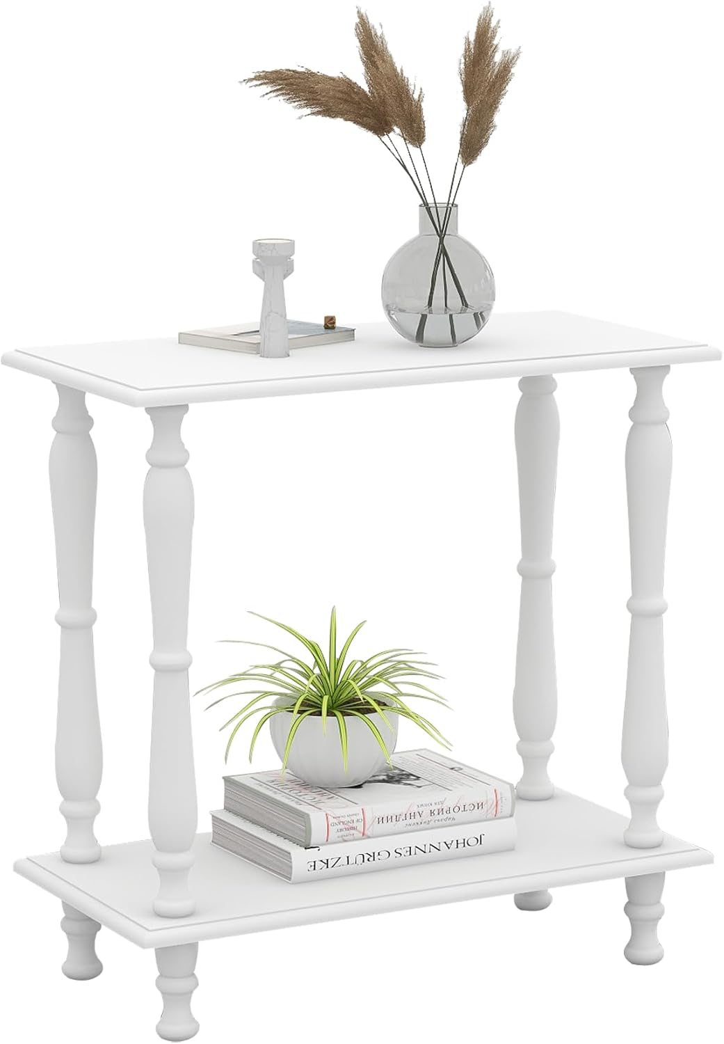 White 2-Tier Wooden Side Table – Vintage French Style for Living Room & Bedroom, Perfect for Small Spaces