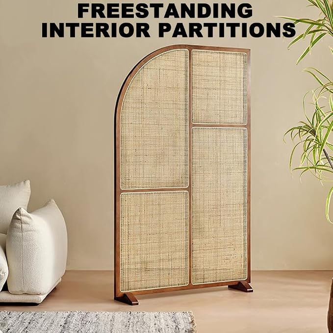 Ouch Cart 2 Panel Wooden Room Divider | Folding Rattan Privacy Screen with Non-Slip Feet