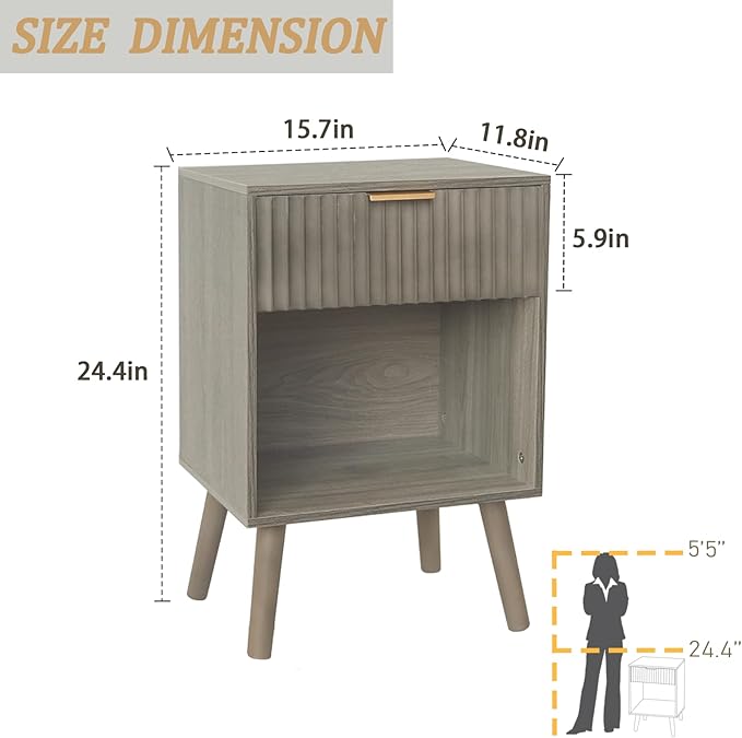 Mid Century Modern Nightstand, Wood Bedside Table -Ouch Cart
